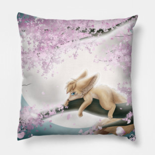 Fennec Fox on a Cherry Blossom Tree in a Fullmoon Night Pillow