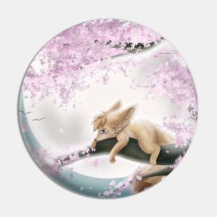 Fennec Fox on a Cherry Blossom Tree in a Fullmoon Night Pin