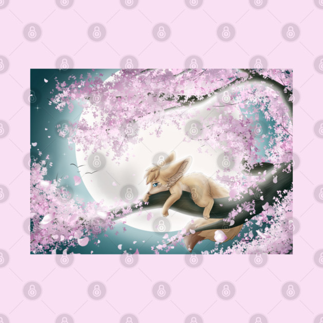 Fennec Fox on a Cherry Blossom Tree in a Fullmoon Night by Fennek