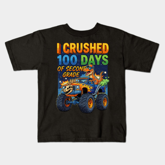 I Crushed 100 Days of Second Grade Dinosaur Kids T-Shirt by Db Printed