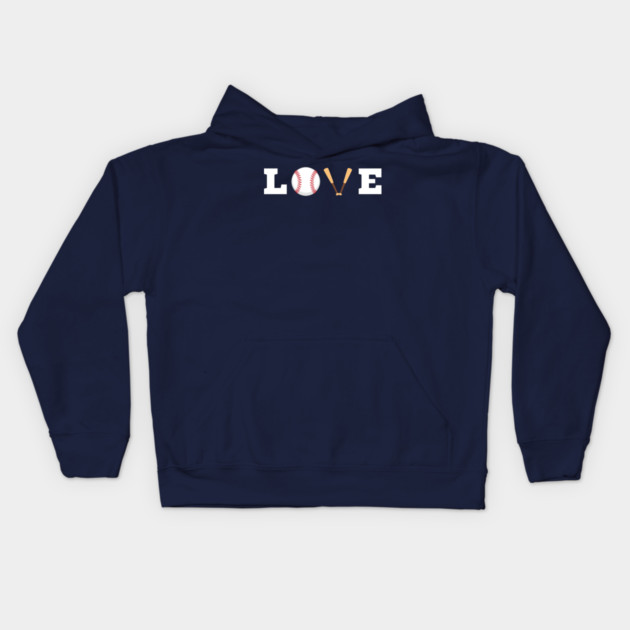 Love Baseball with Bat and Ball For Valentine's Day Kids Hoodie by Creatifly Graphic Tees