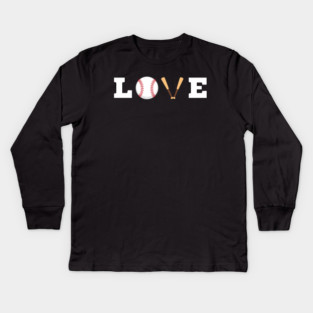 Love Baseball with Bat and Ball For Valentine's Day Kids Long Sleeve T-Shirt