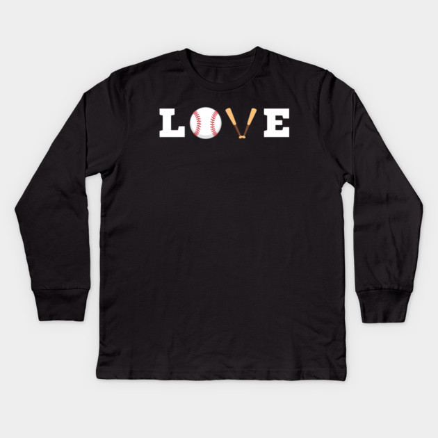 Love Baseball with Bat and Ball For Valentine's Day Kids Long Sleeve T-Shirt by Creatifly Graphic Tees