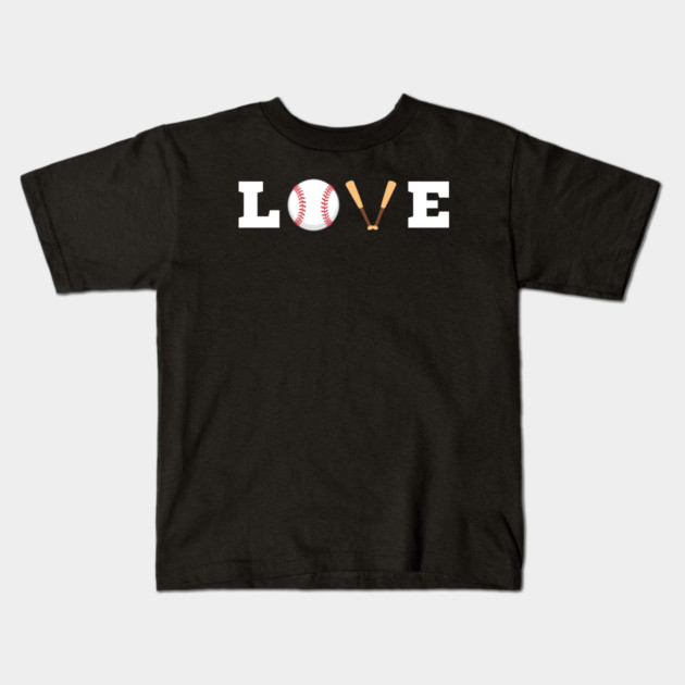 Love Baseball with Bat and Ball For Valentine's Day Kids T-Shirt by Creatifly Graphic Tees