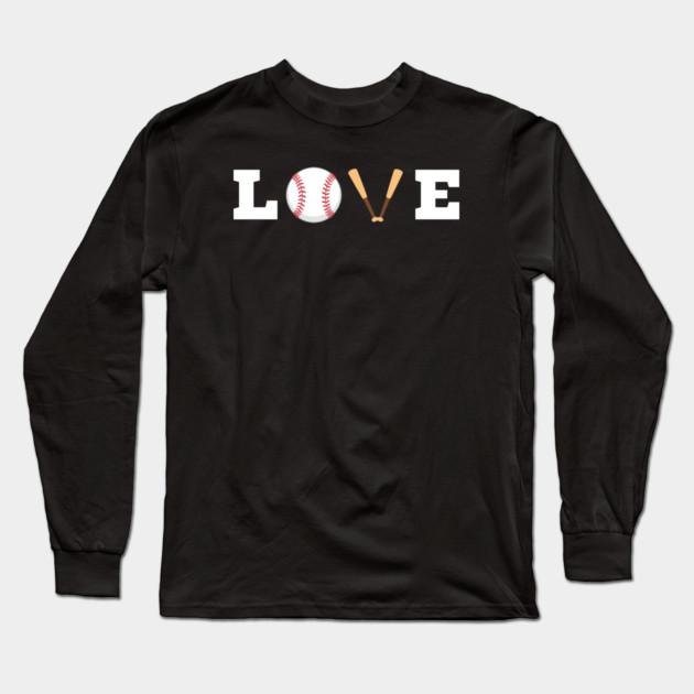 Love Baseball with Bat and Ball For Valentine's Day Long Sleeve T-Shirt by Creatifly Graphic Tees