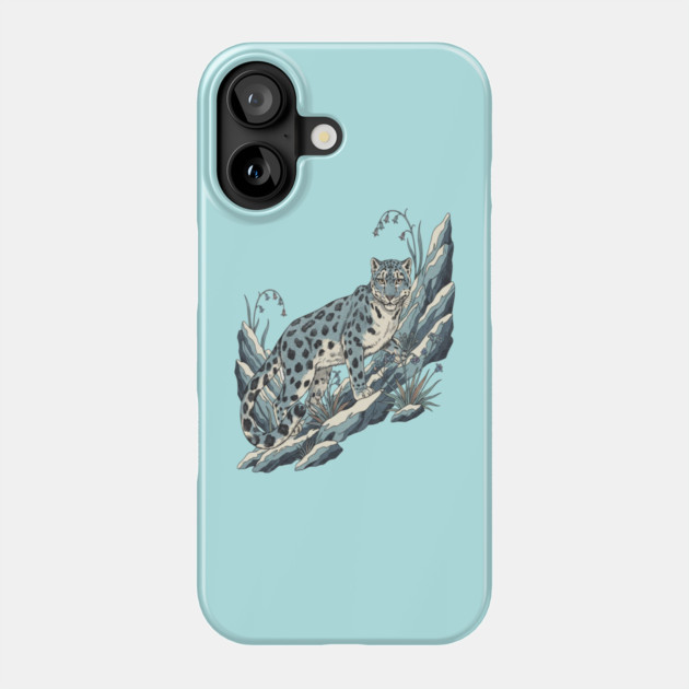 Snow Leopard Among Alpine Flowers Phone Case by BirdsnStuff