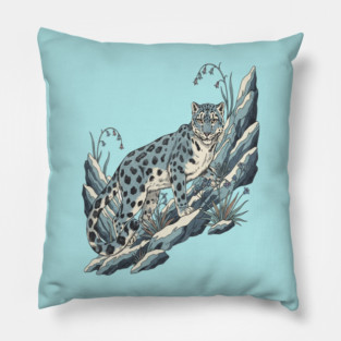 Snow Leopard Among Alpine Flowers Pillow