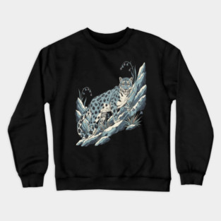 Snow Leopard Among Alpine Flowers Crewneck Sweatshirt