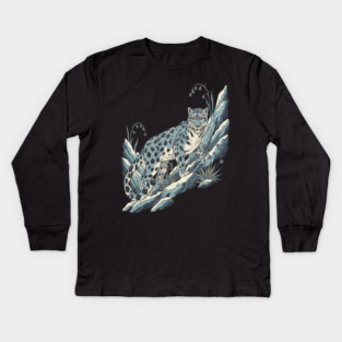 Snow Leopard Among Alpine Flowers Kids Long Sleeve T-Shirt