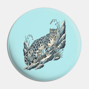 Snow Leopard Among Alpine Flowers Pin