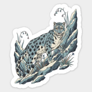 Snow Leopard Among Alpine Flowers Sticker
