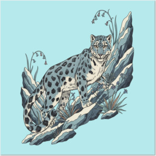 Snow Leopard Among Alpine Flowers Posters and Art