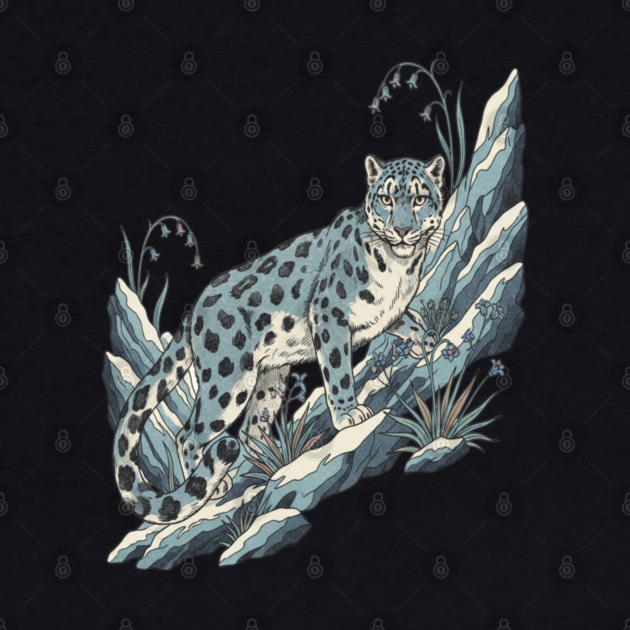 Snow Leopard Among Alpine Flowers by BirdsnStuff