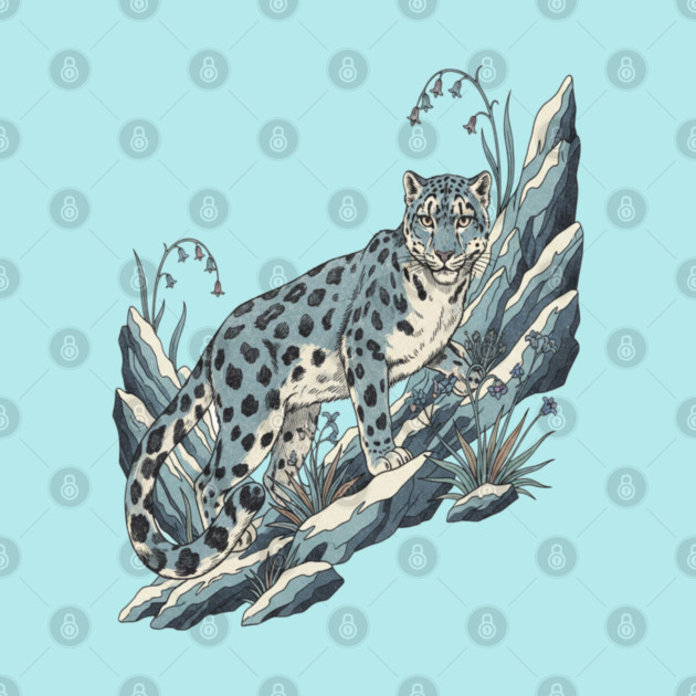 Snow Leopard Among Alpine Flowers by BirdsnStuff
