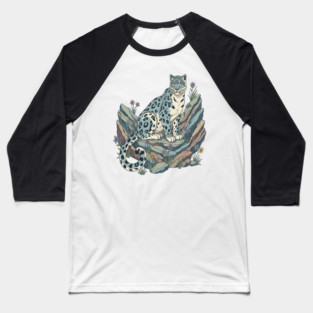 Snow Leopard with Alpine Flowers Baseball T-Shirt