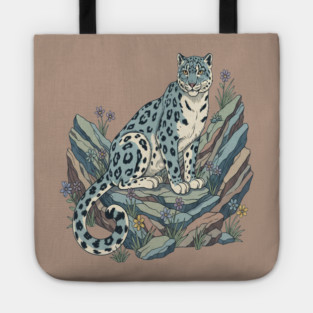 Snow Leopard with Alpine Flowers Tote