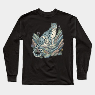 Snow Leopard with Alpine Flowers Long Sleeve T-Shirt