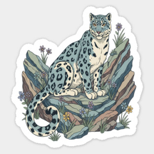 Snow Leopard with Alpine Flowers Sticker