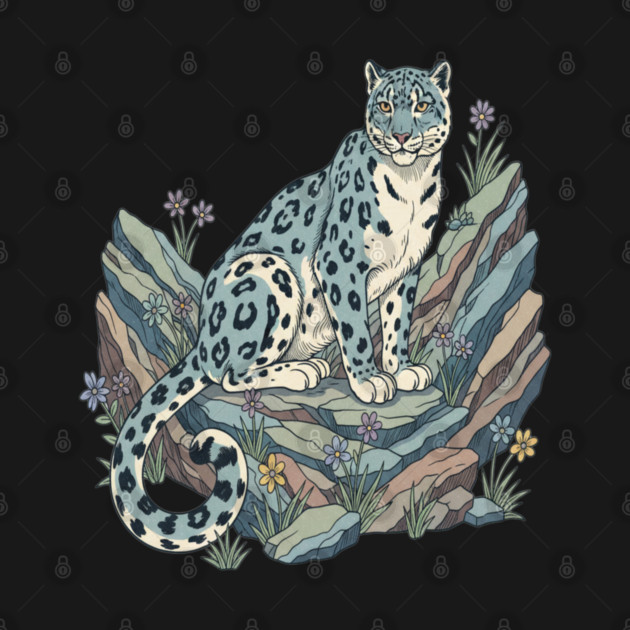 Snow Leopard with Alpine Flowers by BirdsnStuff