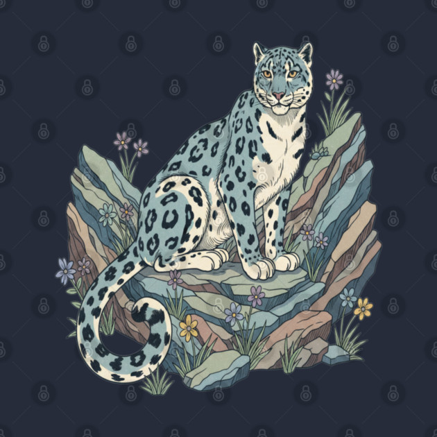Snow Leopard with Alpine Flowers by BirdsnStuff