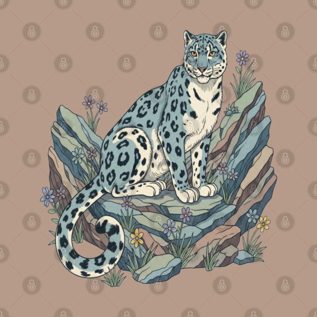 Snow Leopard with Alpine Flowers by BirdsnStuff