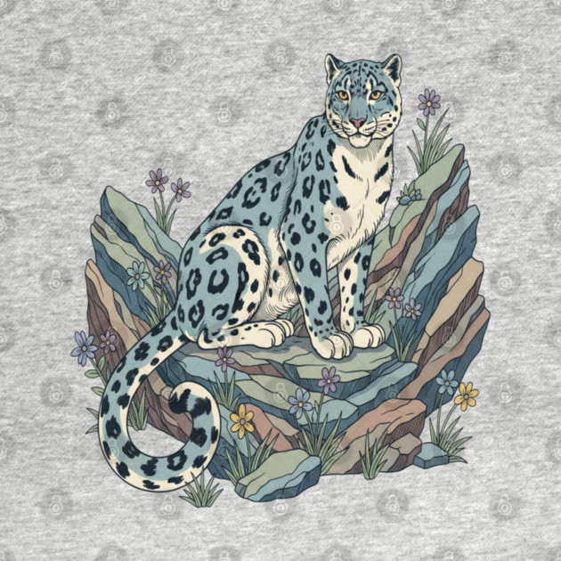 Snow Leopard with Alpine Flowers by BirdsnStuff