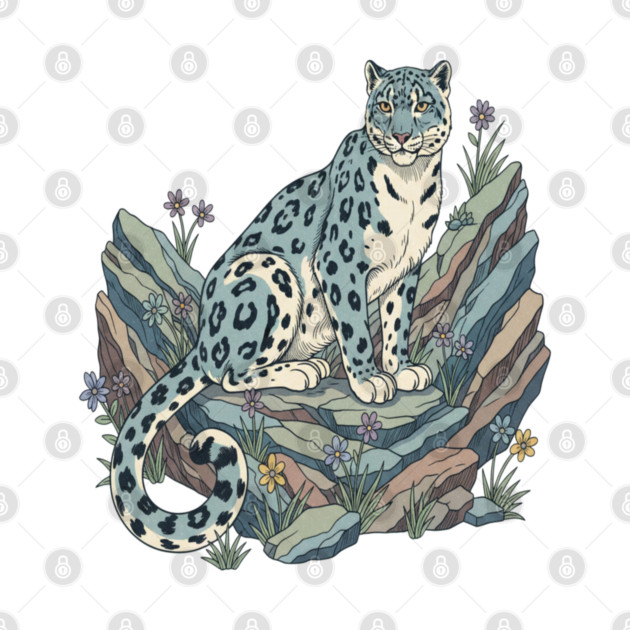Snow Leopard with Alpine Flowers by BirdsnStuff