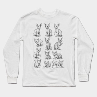 Sphynx Cat Studies Tee vintage engraving grid, cat lover gift, crittercore cottagecore, dark academia museum core sketchbook graphic Long Sleeve T-Shirt