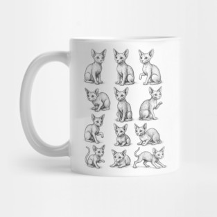Sphynx Cat Studies Tee vintage engraving grid, cat lover gift, crittercore cottagecore, dark academia museum core sketchbook graphic Mug