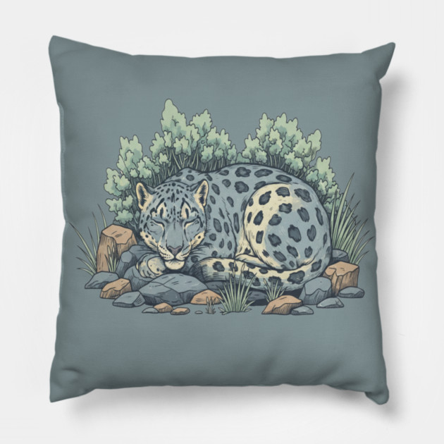 Sleeping Snow Leopard in Alpine Grass Pillow by BirdsnStuff