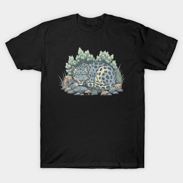 Sleeping Snow Leopard in Alpine Grass T-Shirt by BirdsnStuff