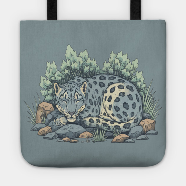 Sleeping Snow Leopard in Alpine Grass Tote by BirdsnStuff