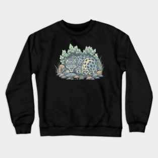 Sleeping Snow Leopard in Alpine Grass Crewneck Sweatshirt