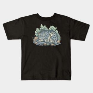 Sleeping Snow Leopard in Alpine Grass Kids T-Shirt