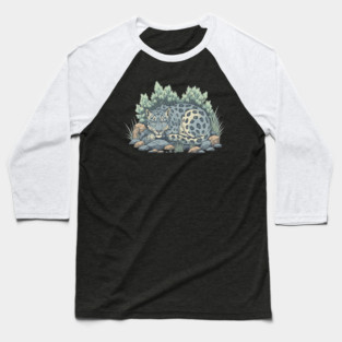 Sleeping Snow Leopard in Alpine Grass Baseball T-Shirt