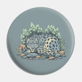 Sleeping Snow Leopard in Alpine Grass Pin