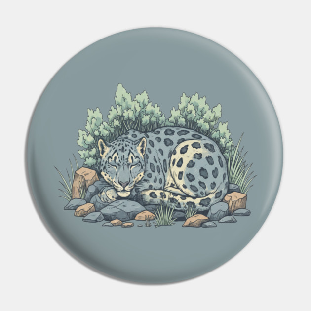 Sleeping Snow Leopard in Alpine Grass Pin by BirdsnStuff