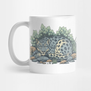 Sleeping Snow Leopard in Alpine Grass Mug