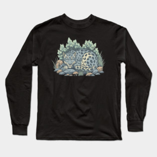 Sleeping Snow Leopard in Alpine Grass Long Sleeve T-Shirt
