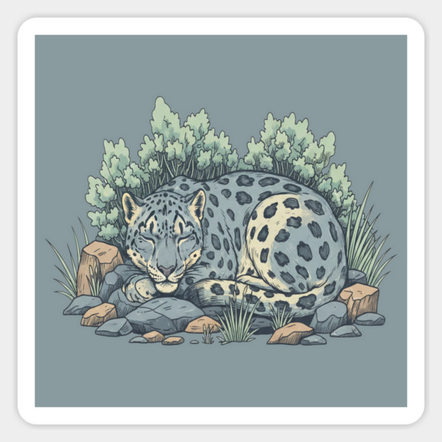 Sleeping Snow Leopard in Alpine Grass Magnet by BirdsnStuff