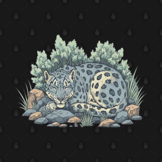 Sleeping Snow Leopard in Alpine Grass by BirdsnStuff