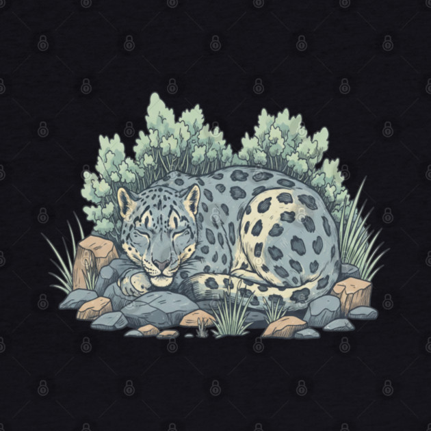 Sleeping Snow Leopard in Alpine Grass by BirdsnStuff