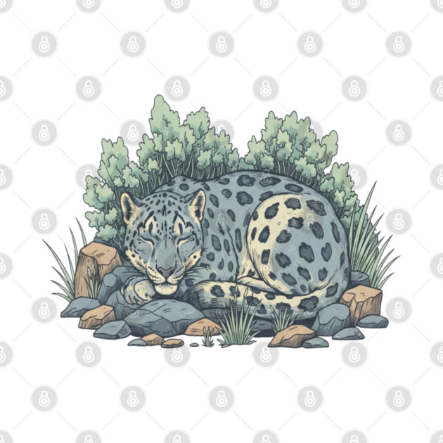 Sleeping Snow Leopard in Alpine Grass by BirdsnStuff