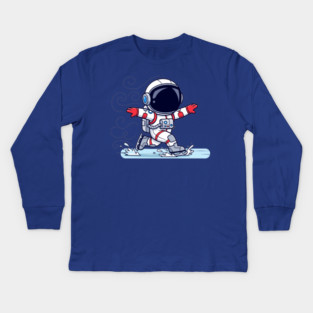 Cute Astronaut Ice Skating Kids Long Sleeve T-Shirt