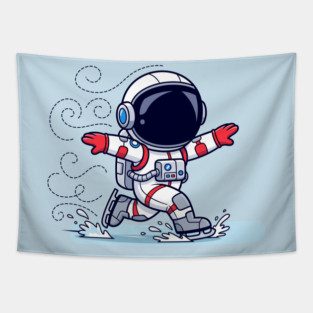 Cute Astronaut Ice Skating Tapestry