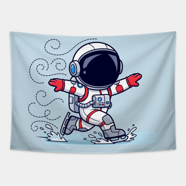 Cute Astronaut Ice Skating Tapestry by enrynz