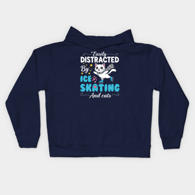 Easily Distracted by Ice Skating & Cats Kids Hoodie by enrynz