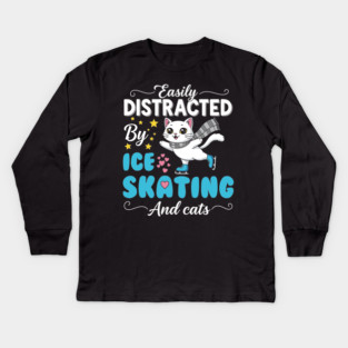 Easily Distracted by Ice Skating & Cats Kids Long Sleeve T-Shirt