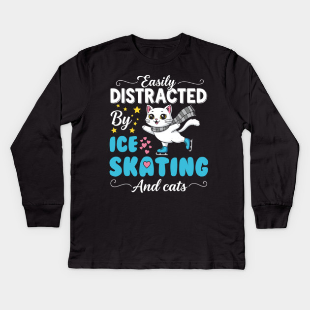 Easily Distracted by Ice Skating & Cats Kids Long Sleeve T-Shirt by enrynz