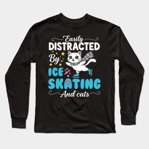 Easily Distracted by Ice Skating & Cats Long Sleeve T-Shirt by enrynz